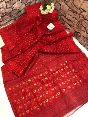 Pure Red Color Jamdani Saree