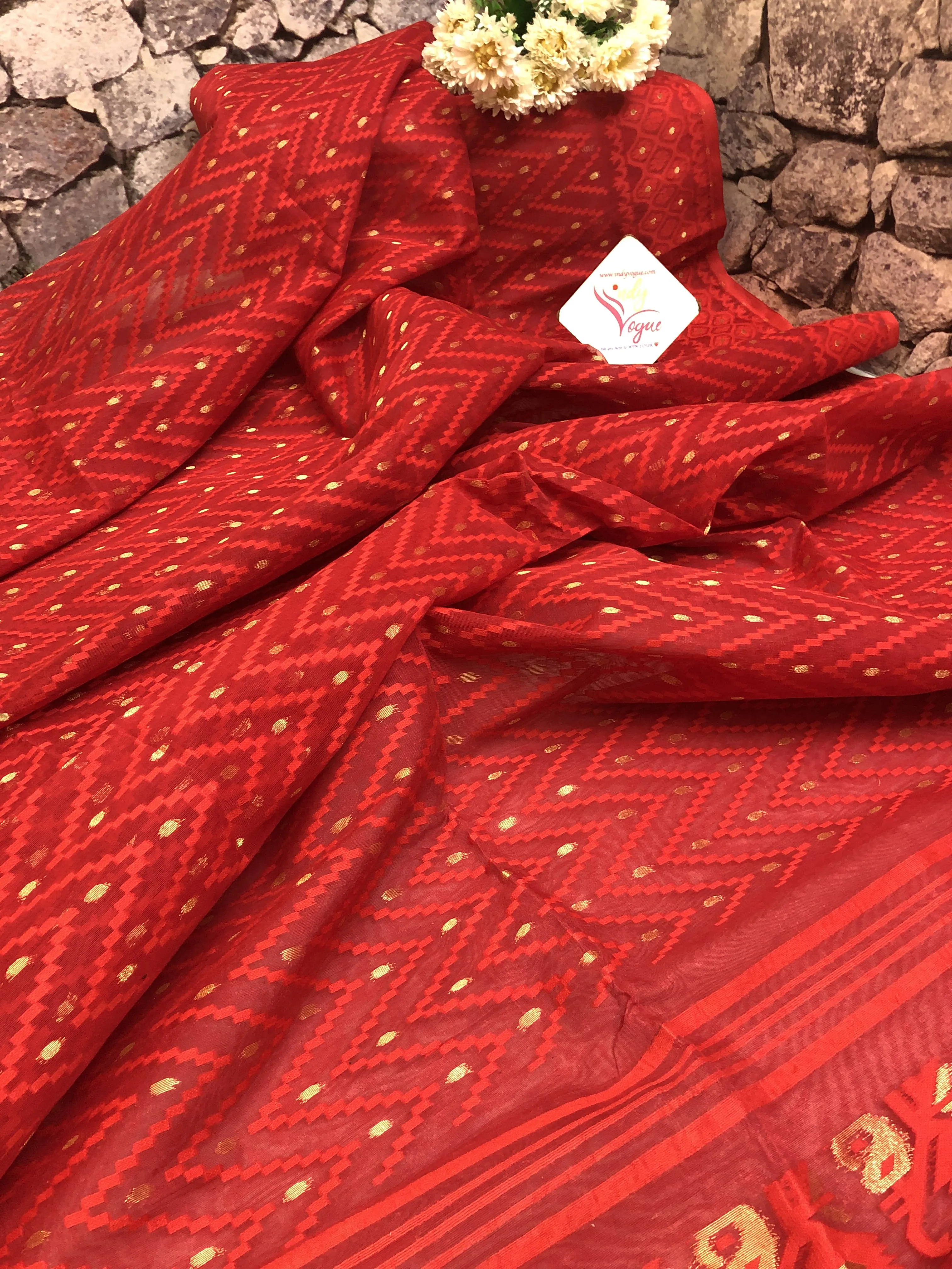 Pure Red Color Jamdani Saree