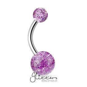 Purple Acrylic Color Ultra Glitter Ball Belly Button Ring