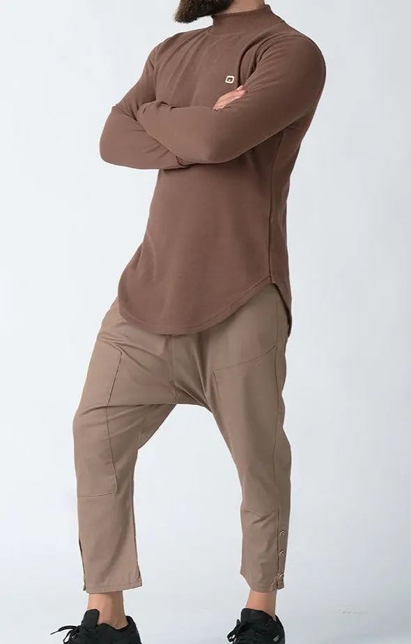 QL Longline High Collar Sweatshirt in Taupe