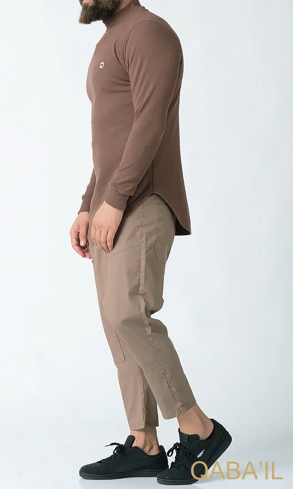 QL Longline High Collar Sweatshirt in Taupe