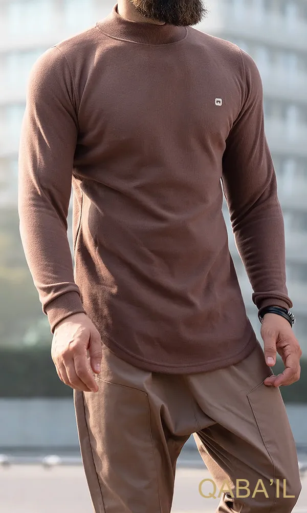 QL Longline High Collar Sweatshirt in Taupe