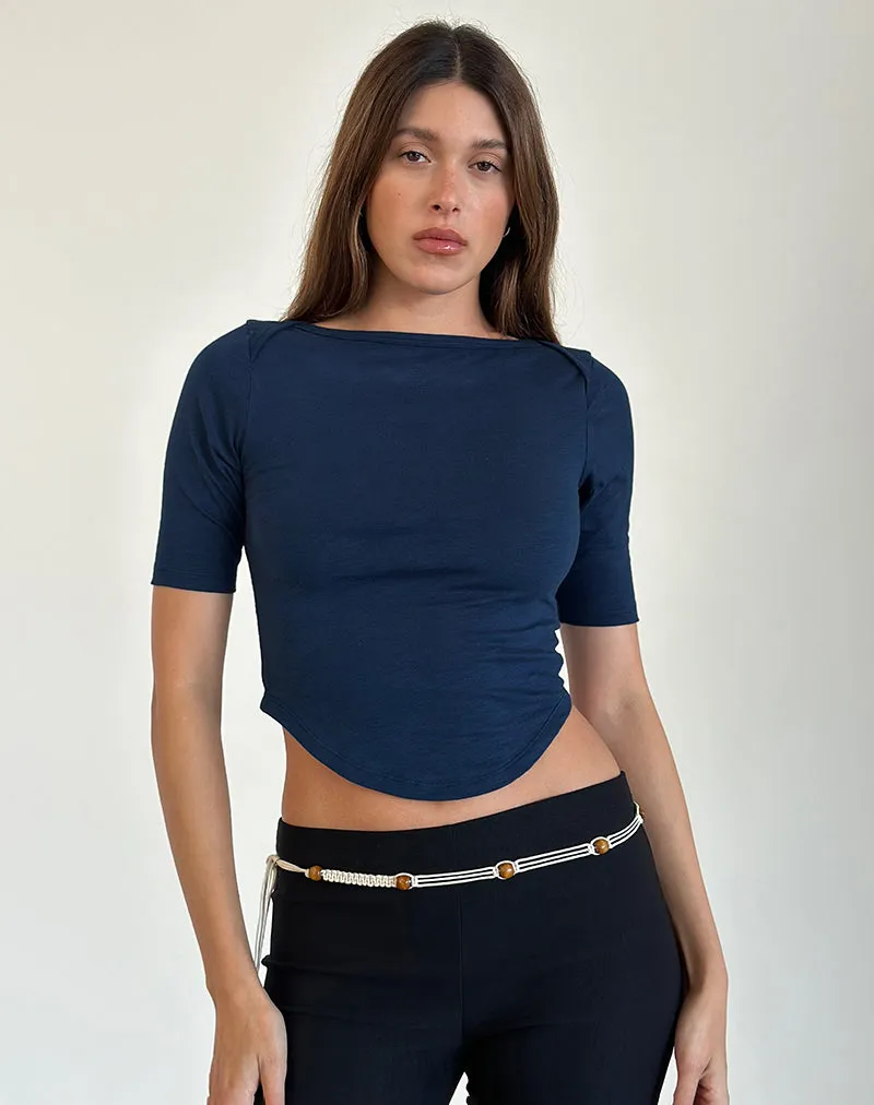 Ralda Curved Jersey Tee in Navy