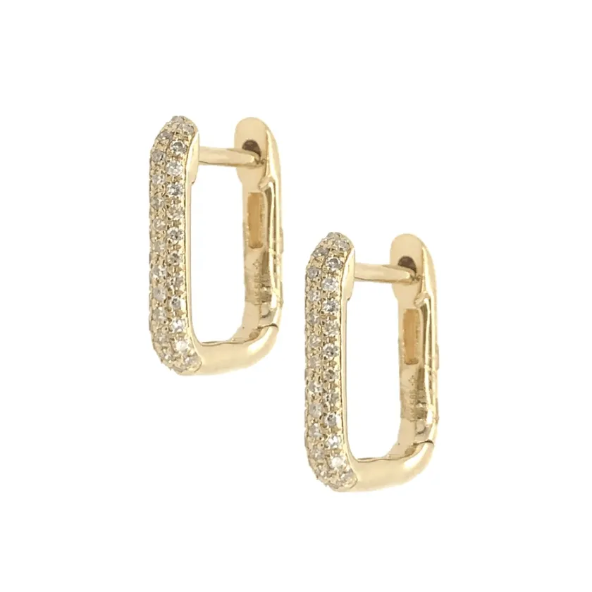 Rectangle Micro-Pave Diamond Hoop Earrings