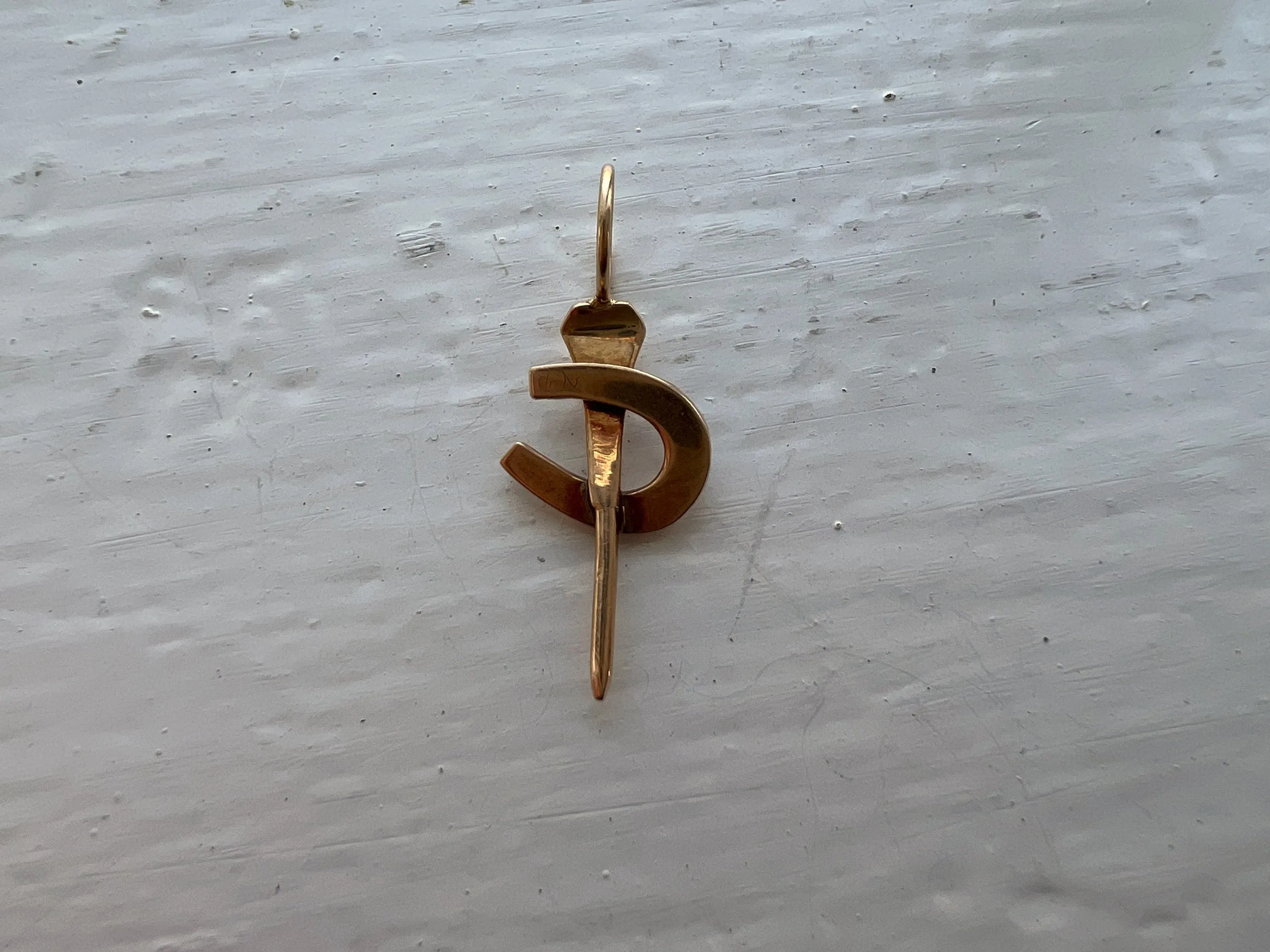 reimagined V I N T A G E // lucky spike / 14k solid rosy yellow gold horseshoe spike pendant / hat pin conversion