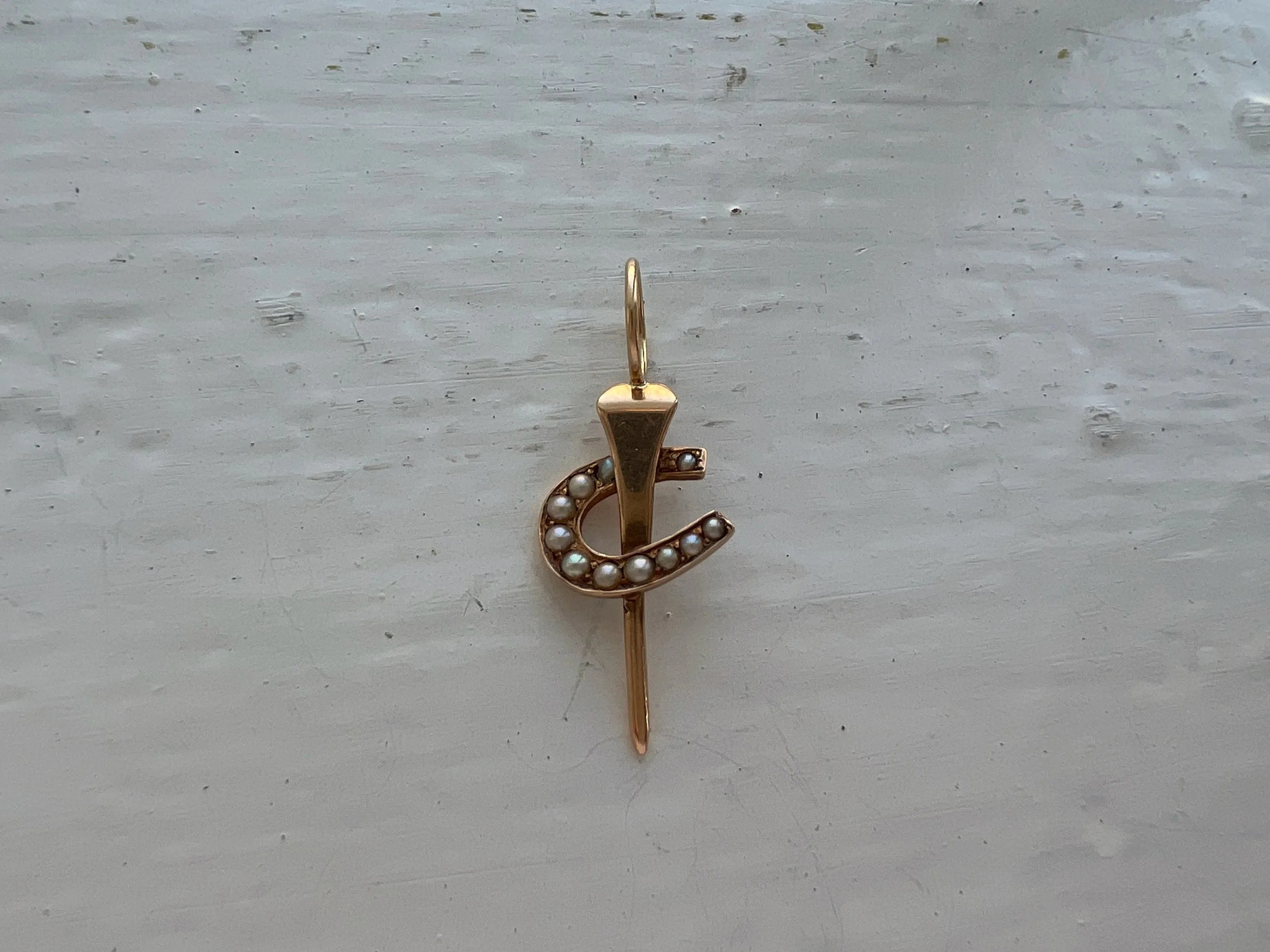 reimagined V I N T A G E // lucky spike / 14k solid rosy yellow gold horseshoe spike pendant / hat pin conversion