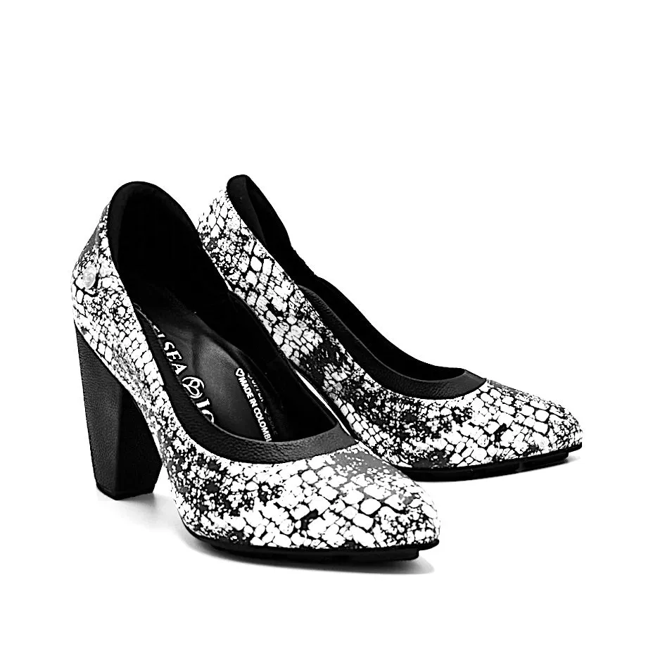 RHYTHM HIGH HEEL - BLACK/WHITE PRINT LEATHER