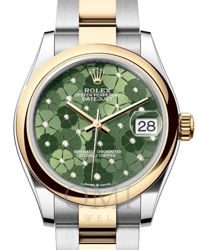 Rolex Datejust 278273 31MM Olive Green Floral Dial With Two Tone Oyster Bracelet And Domed Yellow Gold Bezel