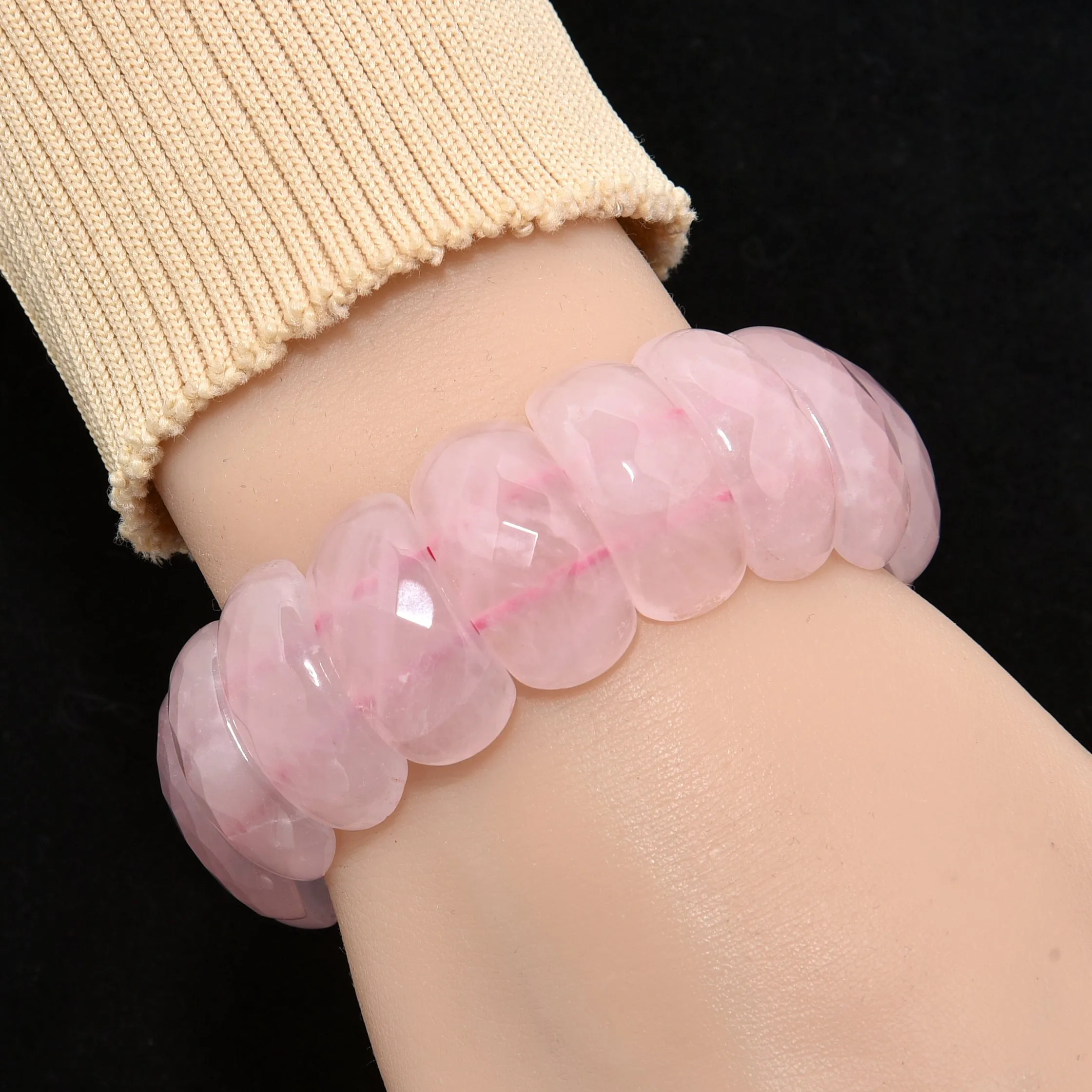 Rose Quartz 25mm Gemstone Bead Elastic Bracelet