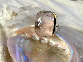 Rose Quartz Adjustable Ring - Rectangle