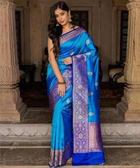 Royal blue banarasi silk handwoven saree