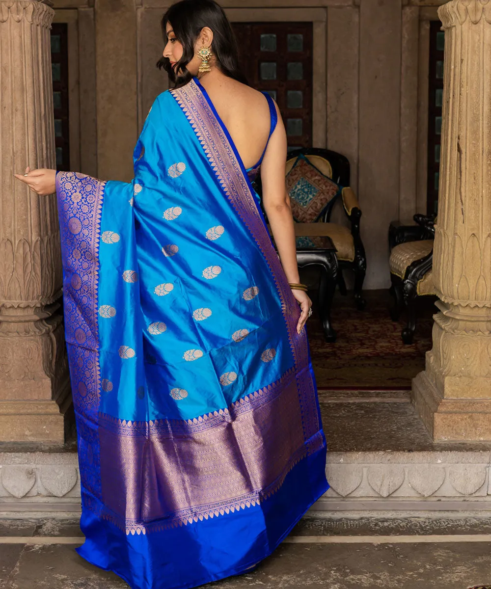 Royal blue banarasi silk handwoven saree