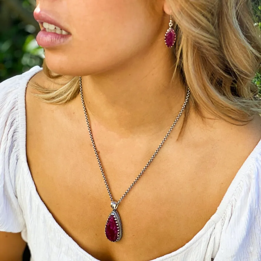 Ruby Quartz Pendant and Earrings Set - Anjali