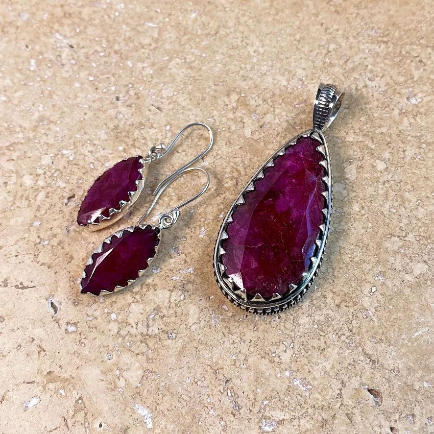 Ruby Quartz Pendant and Earrings Set - Anjali