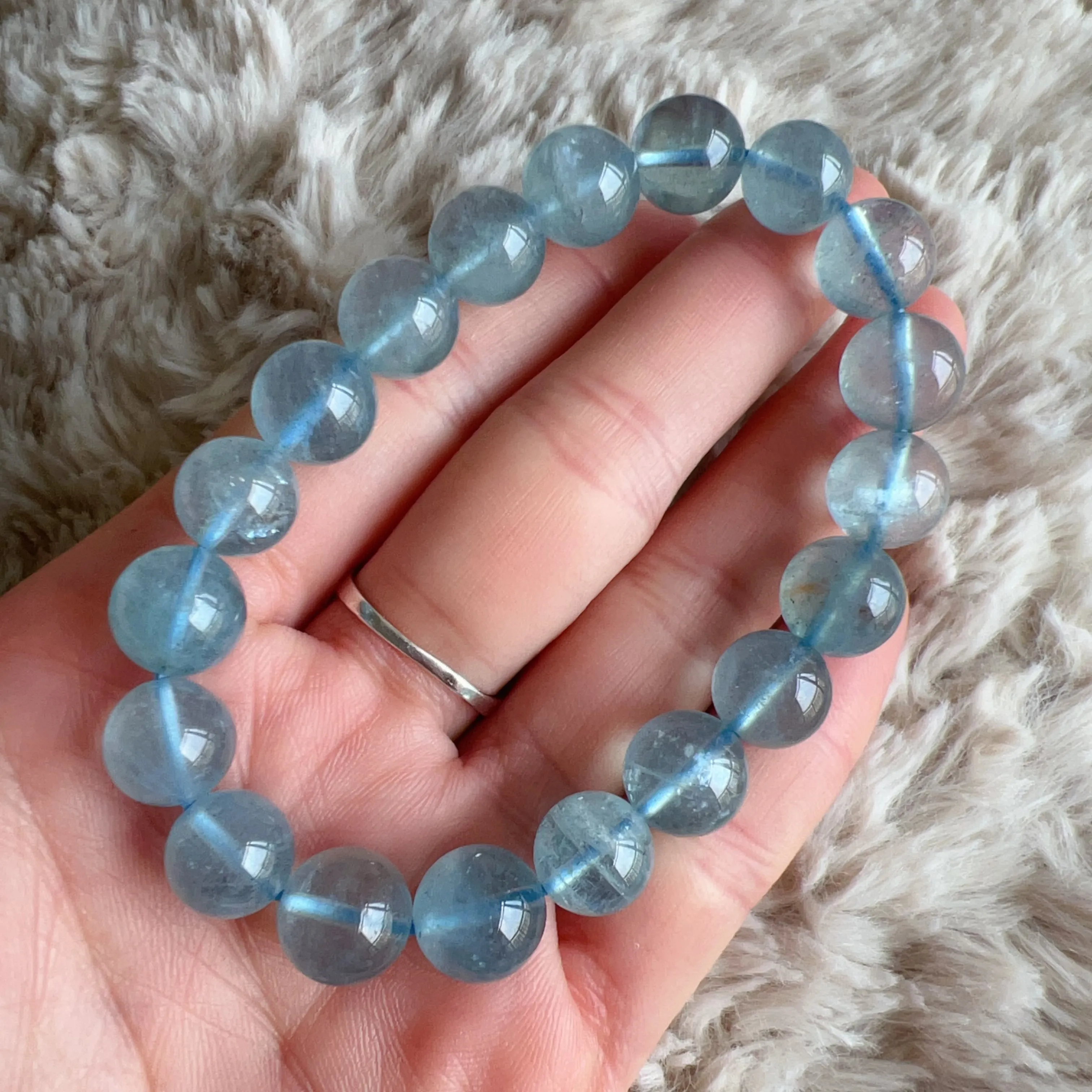 Saint Maria Blue Aquamarine Healing Crystal Bracelet with 10.4mm Beads | March Birthstone Pisces