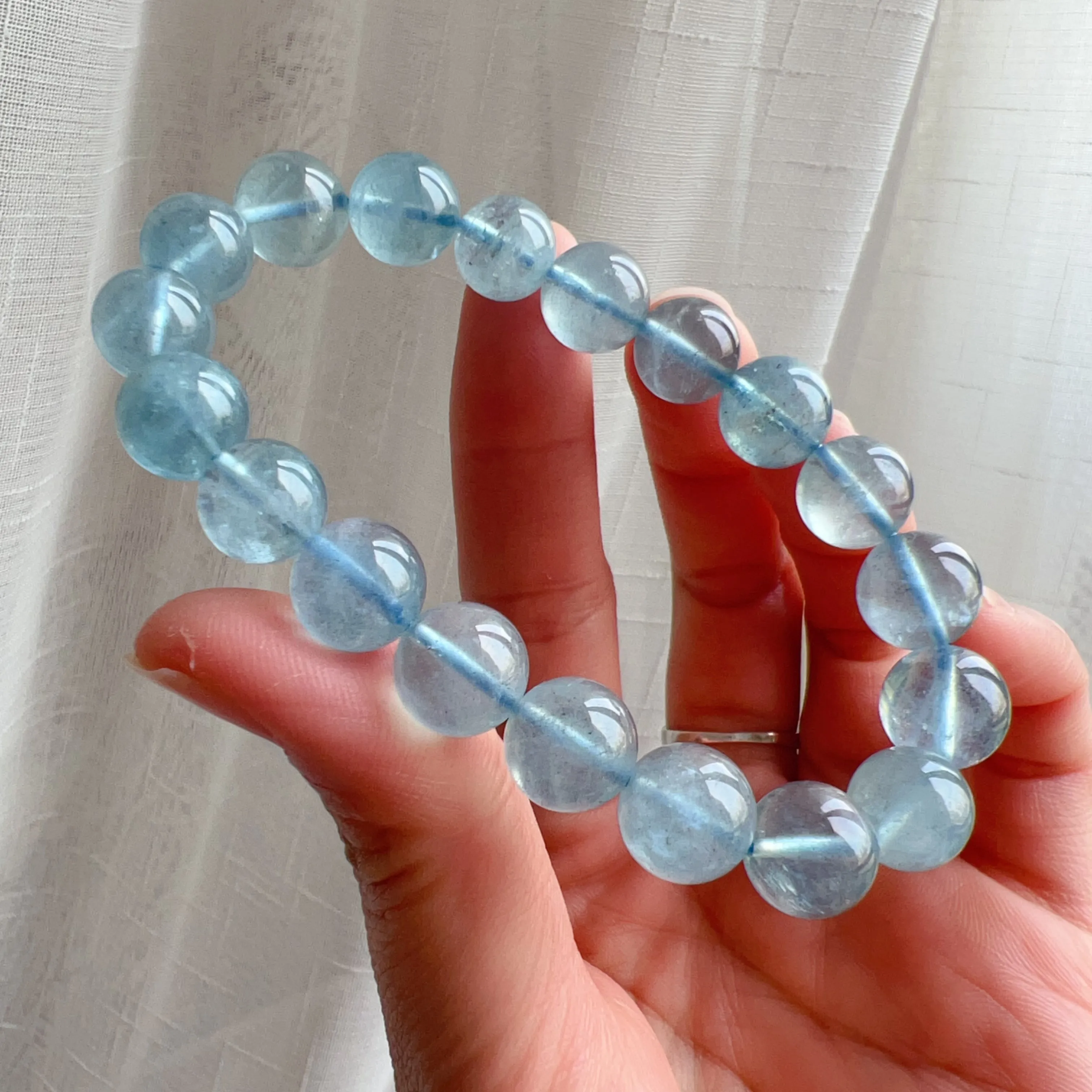 Saint Maria Blue Aquamarine Healing Crystal Bracelet with 10.4mm Beads | March Birthstone Pisces