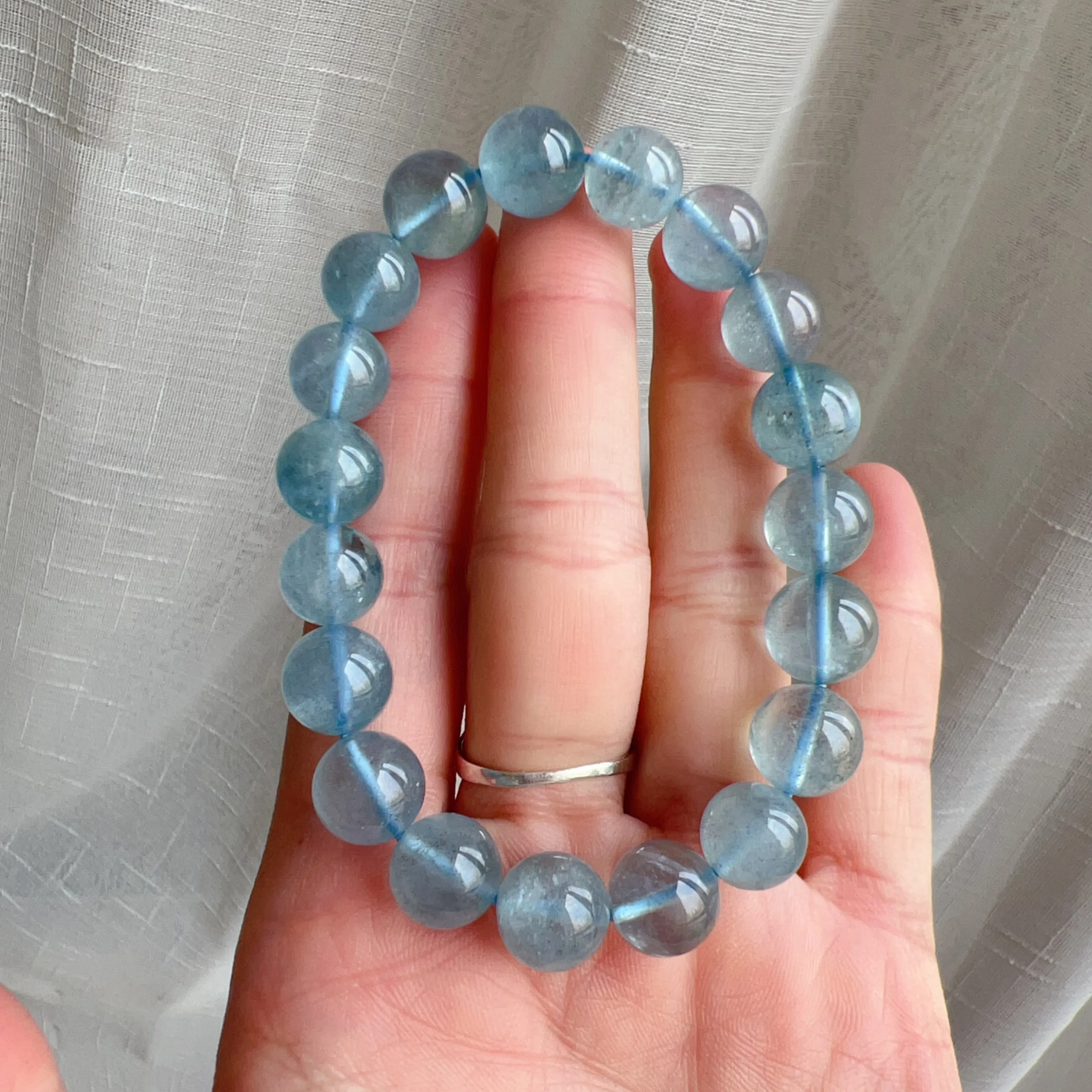 Saint Maria Blue Aquamarine Healing Crystal Bracelet with 10.4mm Beads | March Birthstone Pisces