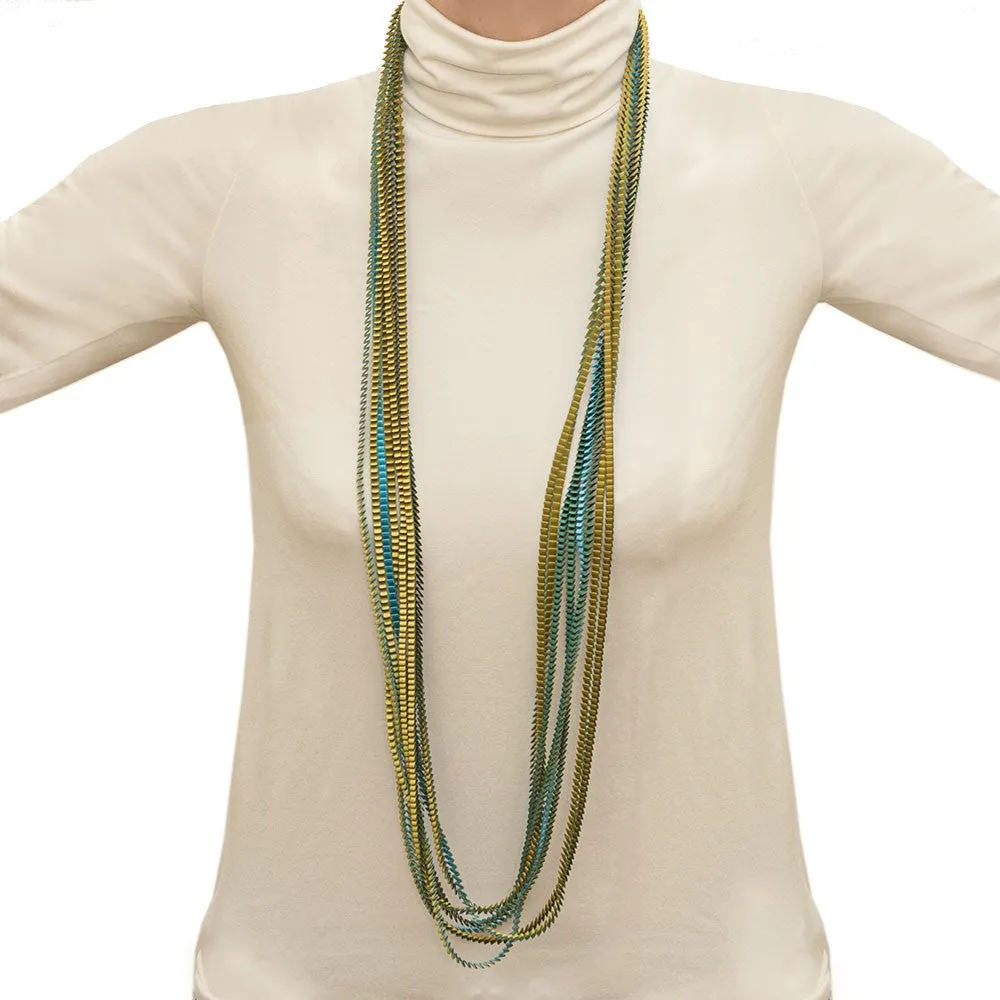 Satin Pleated Necklace Essilp Gold Turquoise Green KL-09