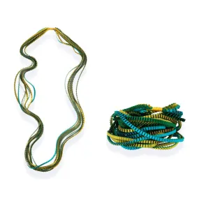 Satin Pleated Necklace Essilp Gold Turquoise Green KL-09