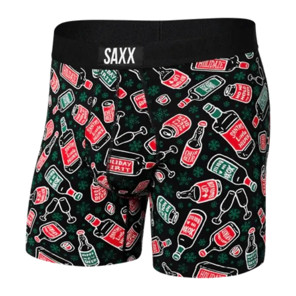 SAXX Men's Ultra Boxer Brief Underwear - Holiday Spirits Black