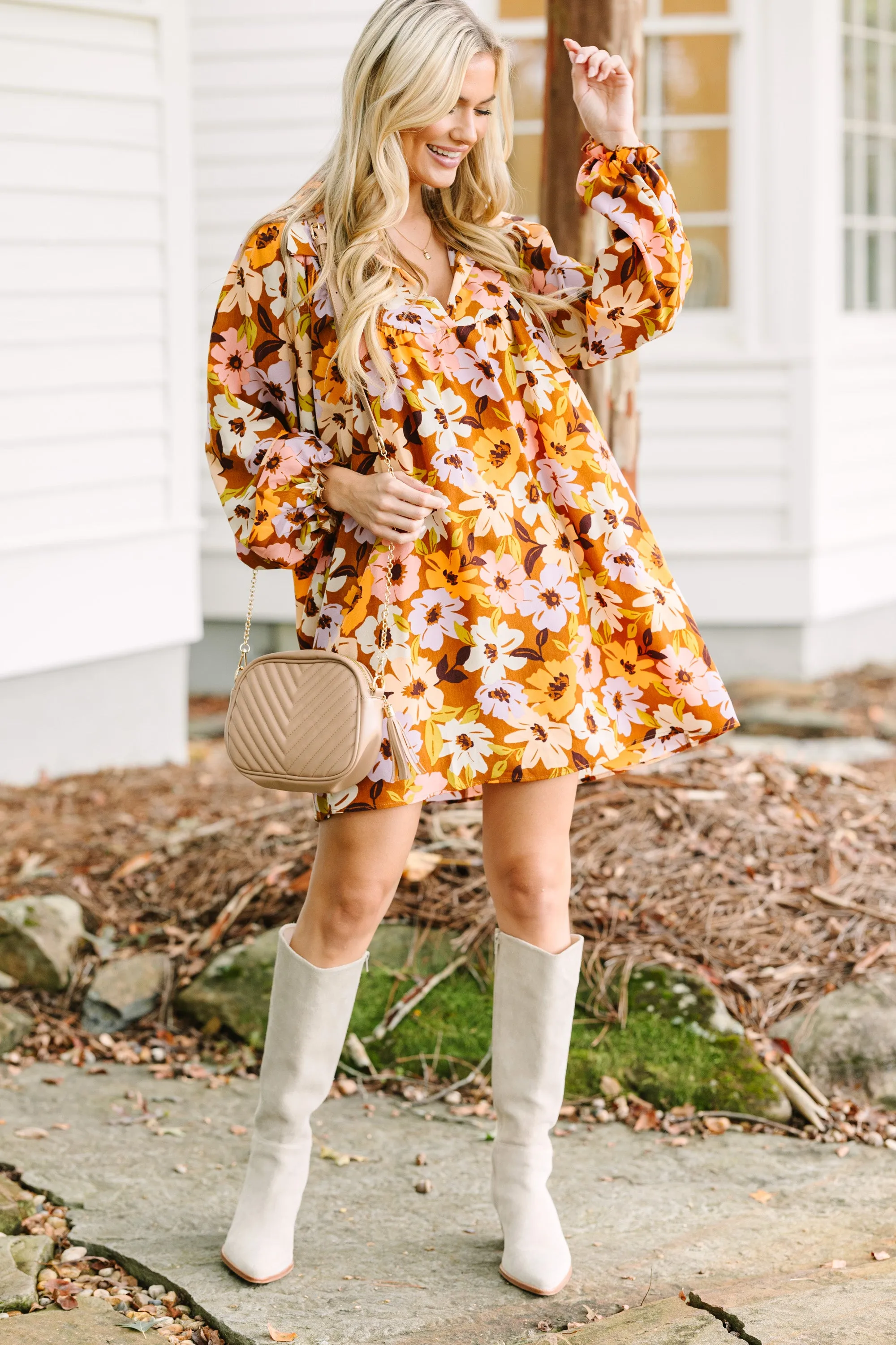 Show You Off Mocha Brown Floral Babydoll Dress