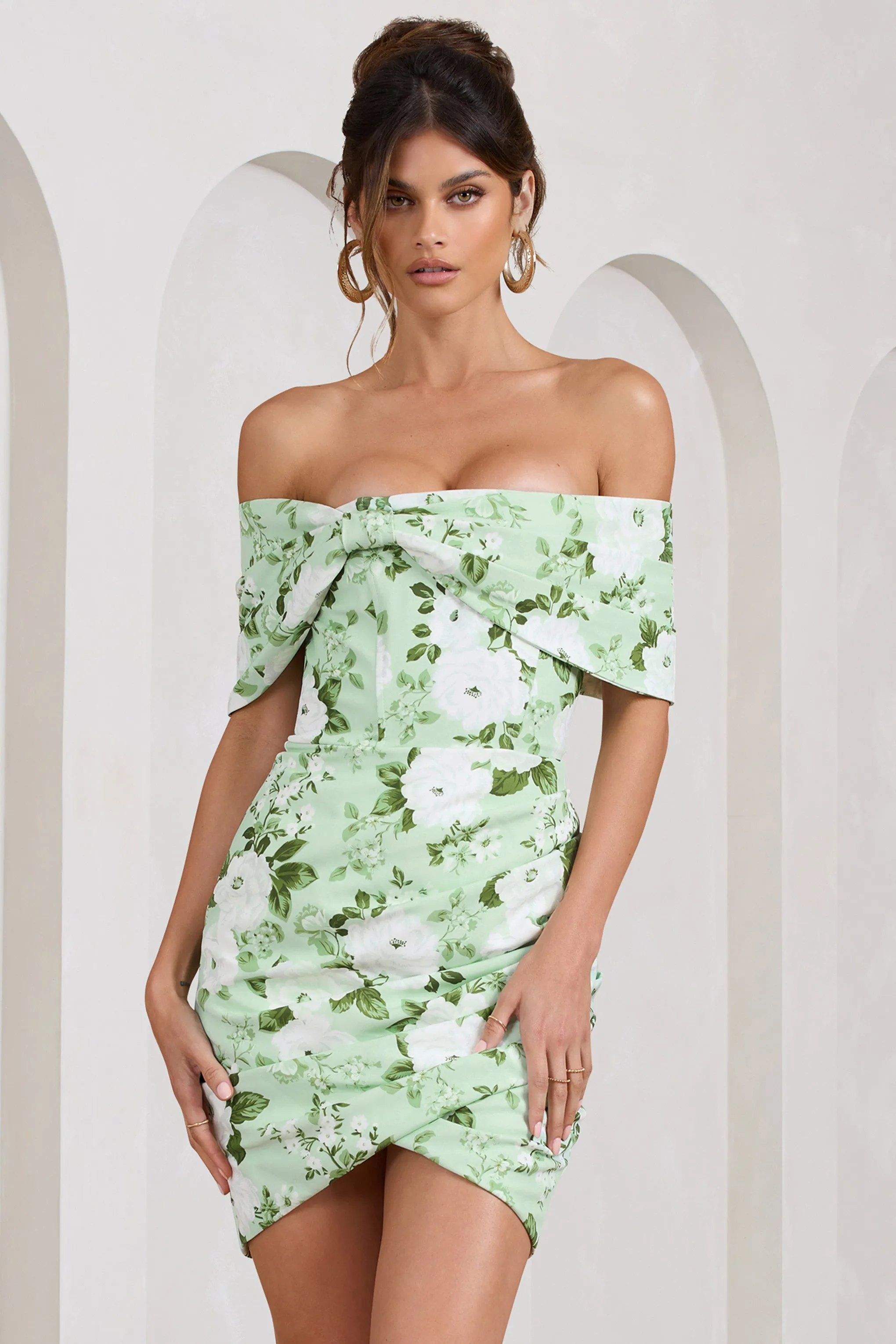 Snowdrop | White & Green Floral Print Wrap Mini Dress