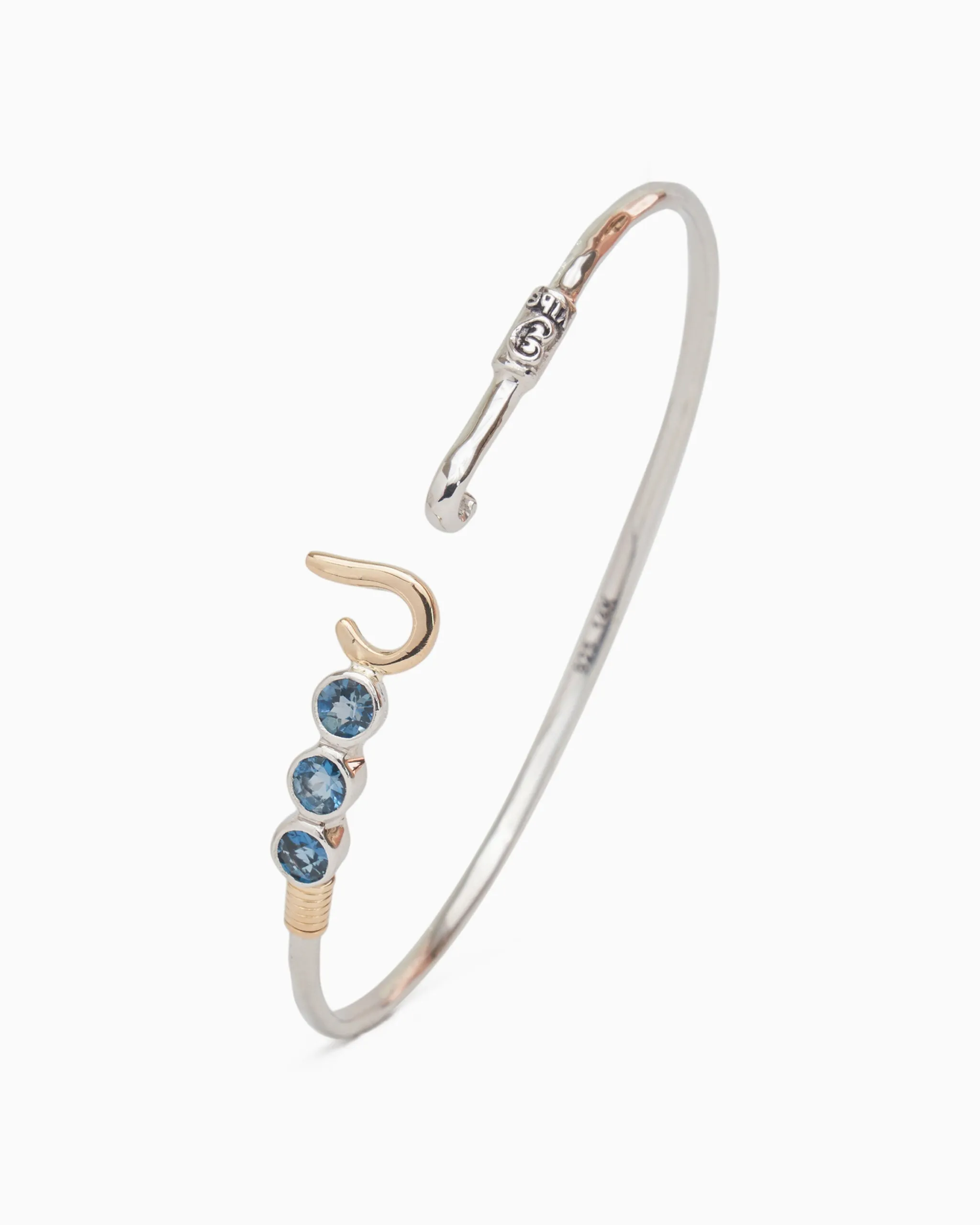 St. John Hook Bracelet with Triple Stones, 2mm - London Blue Topaz