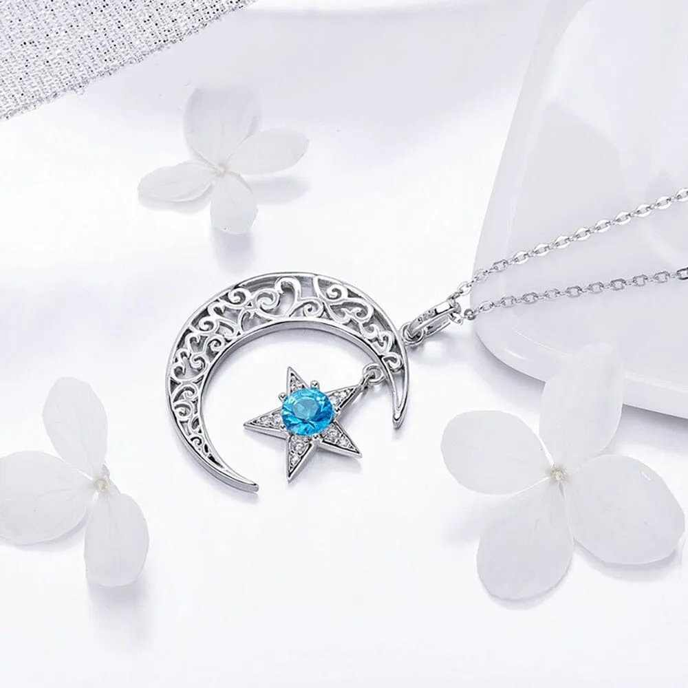 Starry Sky Aquamarine Pendant Necklace - 925 Sterling Silver