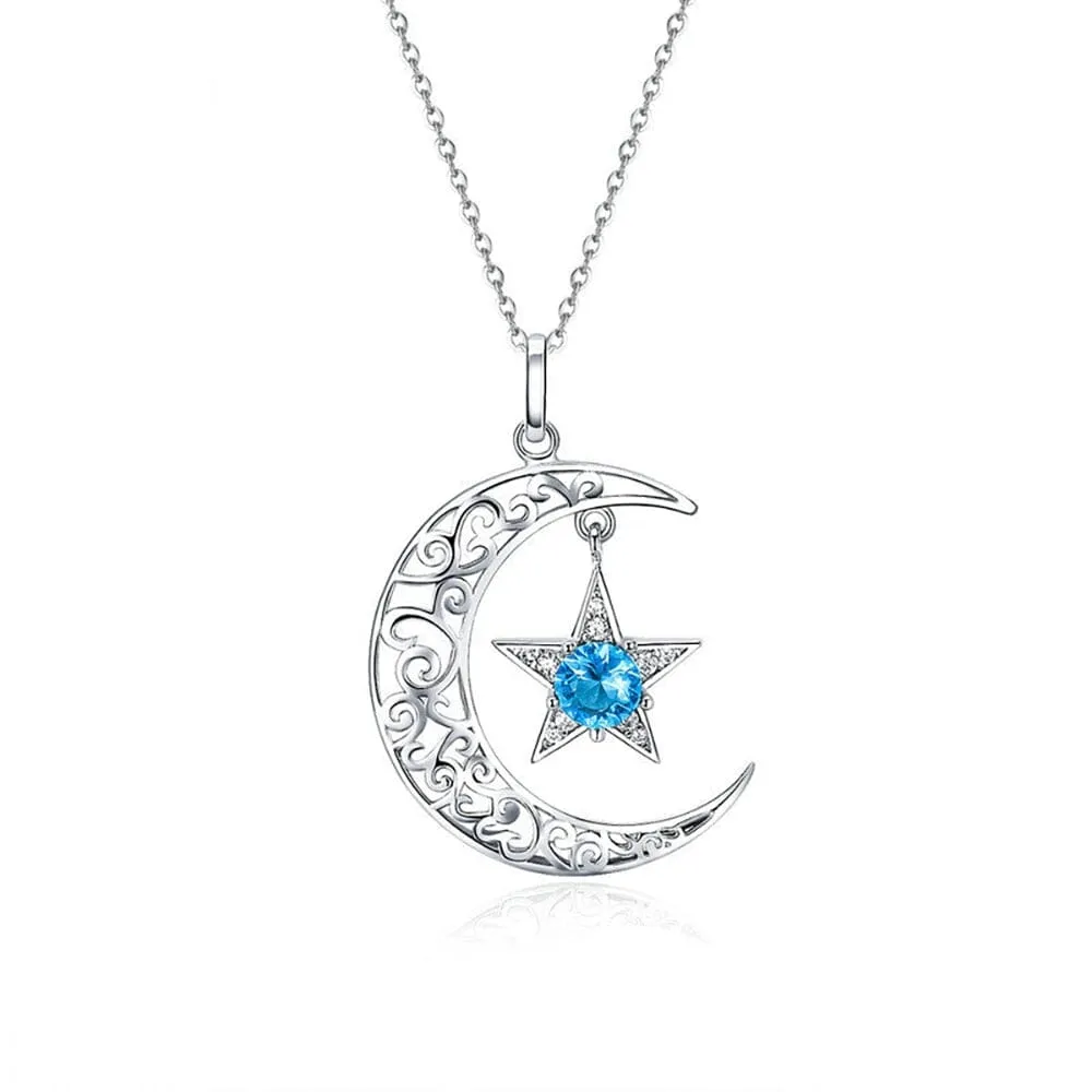 Starry Sky Aquamarine Pendant Necklace - 925 Sterling Silver