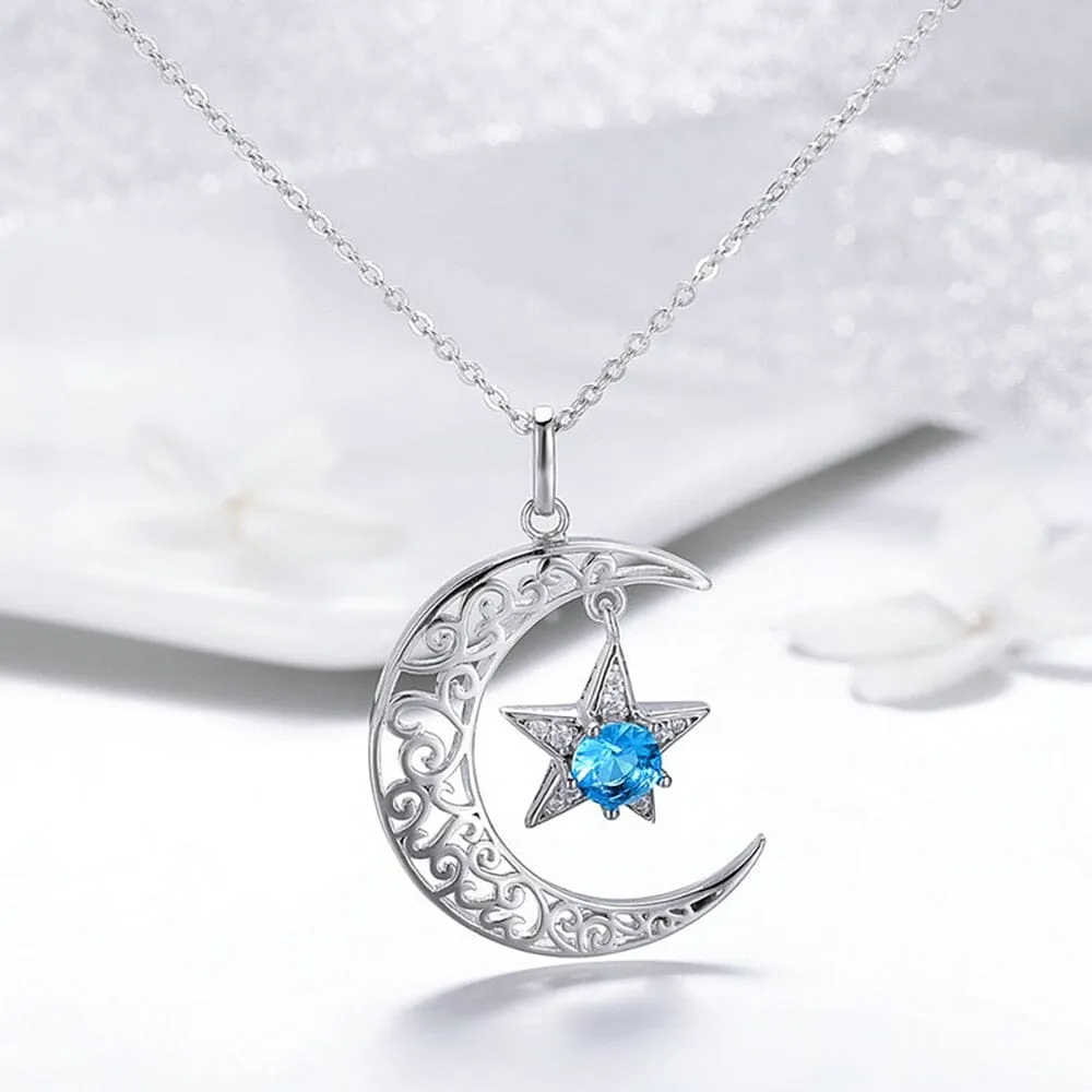 Starry Sky Aquamarine Pendant Necklace - 925 Sterling Silver