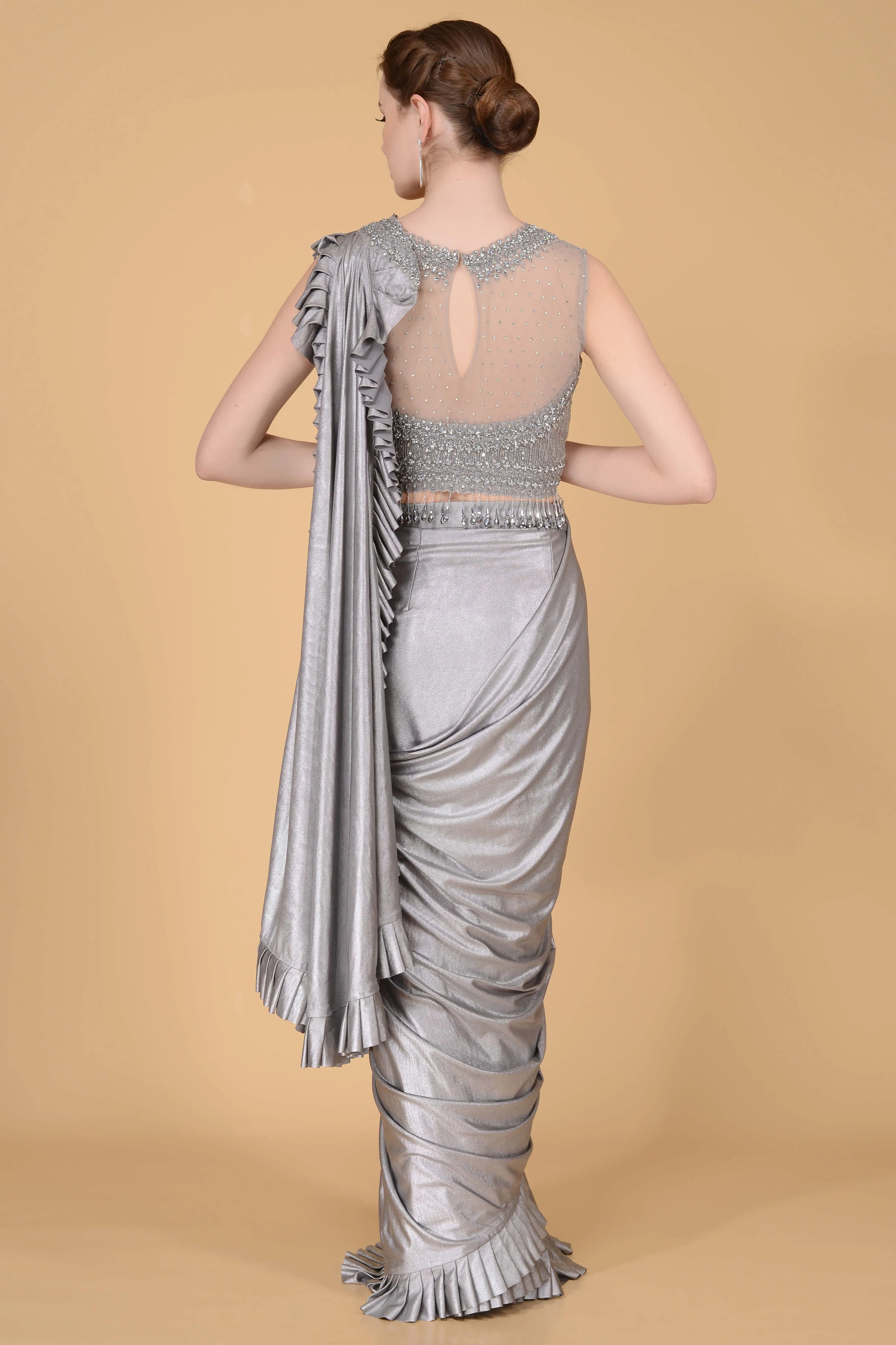 Steel Grey Drape Saree