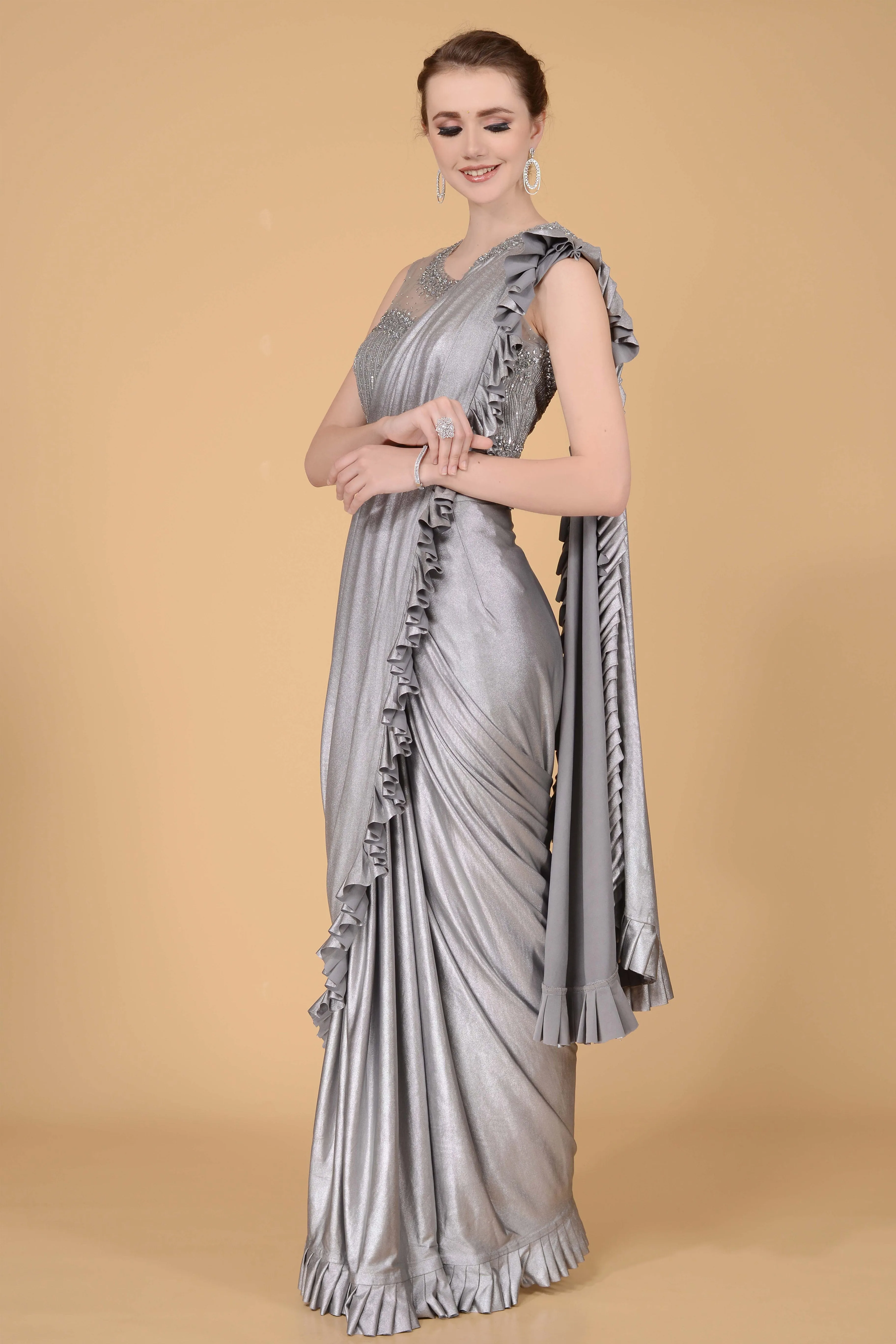 Steel Grey Drape Saree