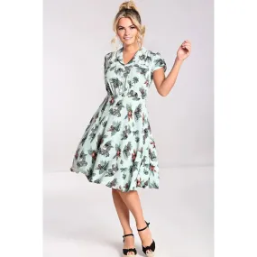 Summer Green Safari Animal Print Tea Dress with Button Detail