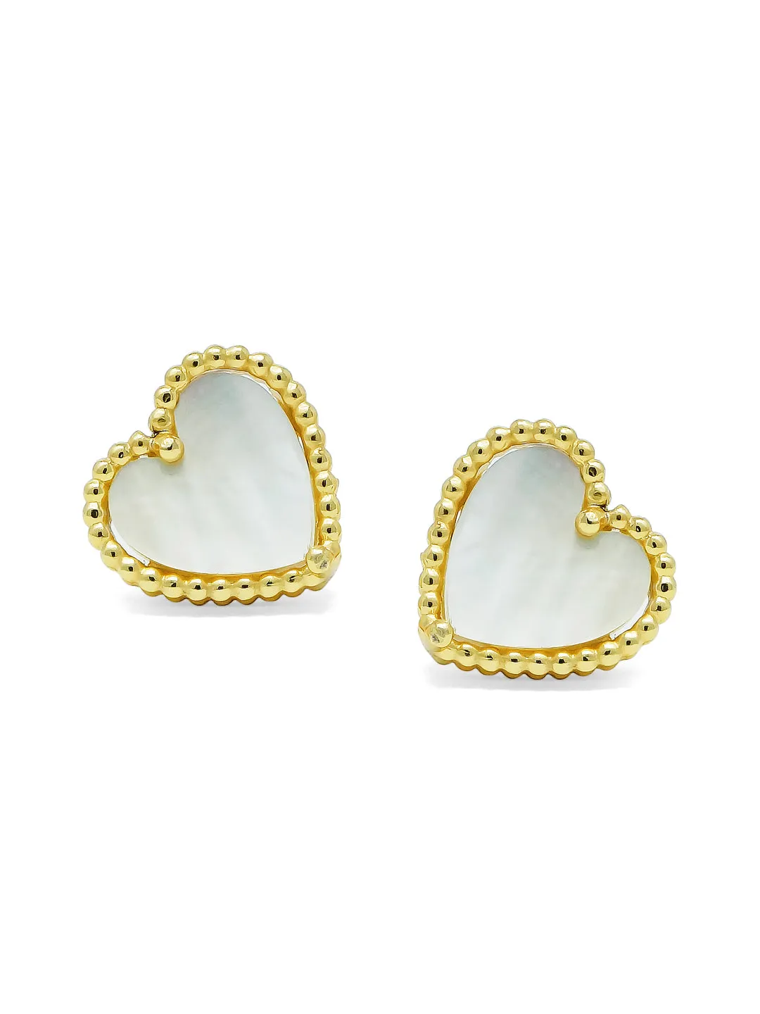 Sweet Heart Mother Of Pearl Gold Plated Sterling Silver Stud Earrings