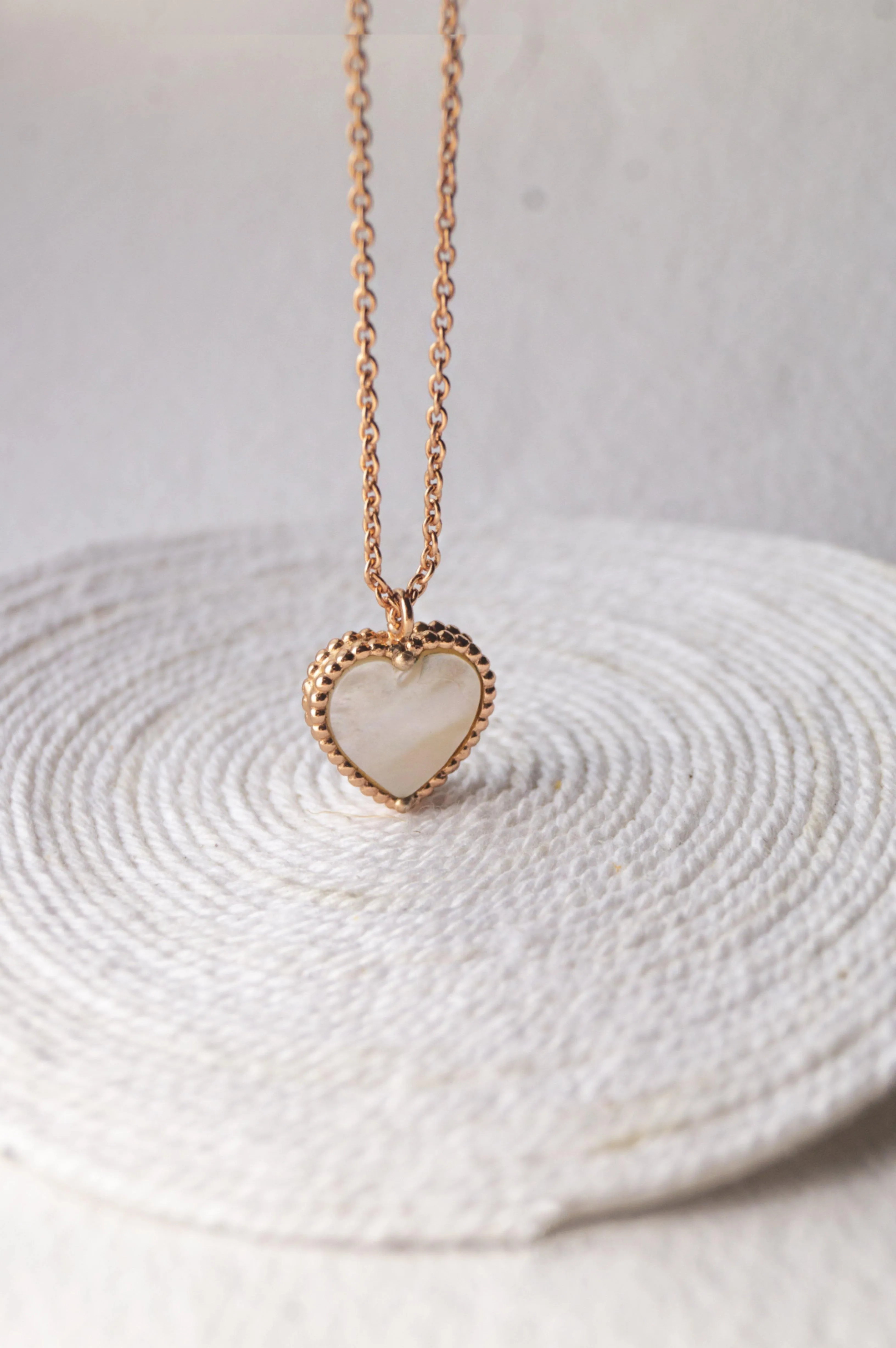 Sweet Heart Mother Of Pearl Rose Gold Plated Sterling Silver Necklace