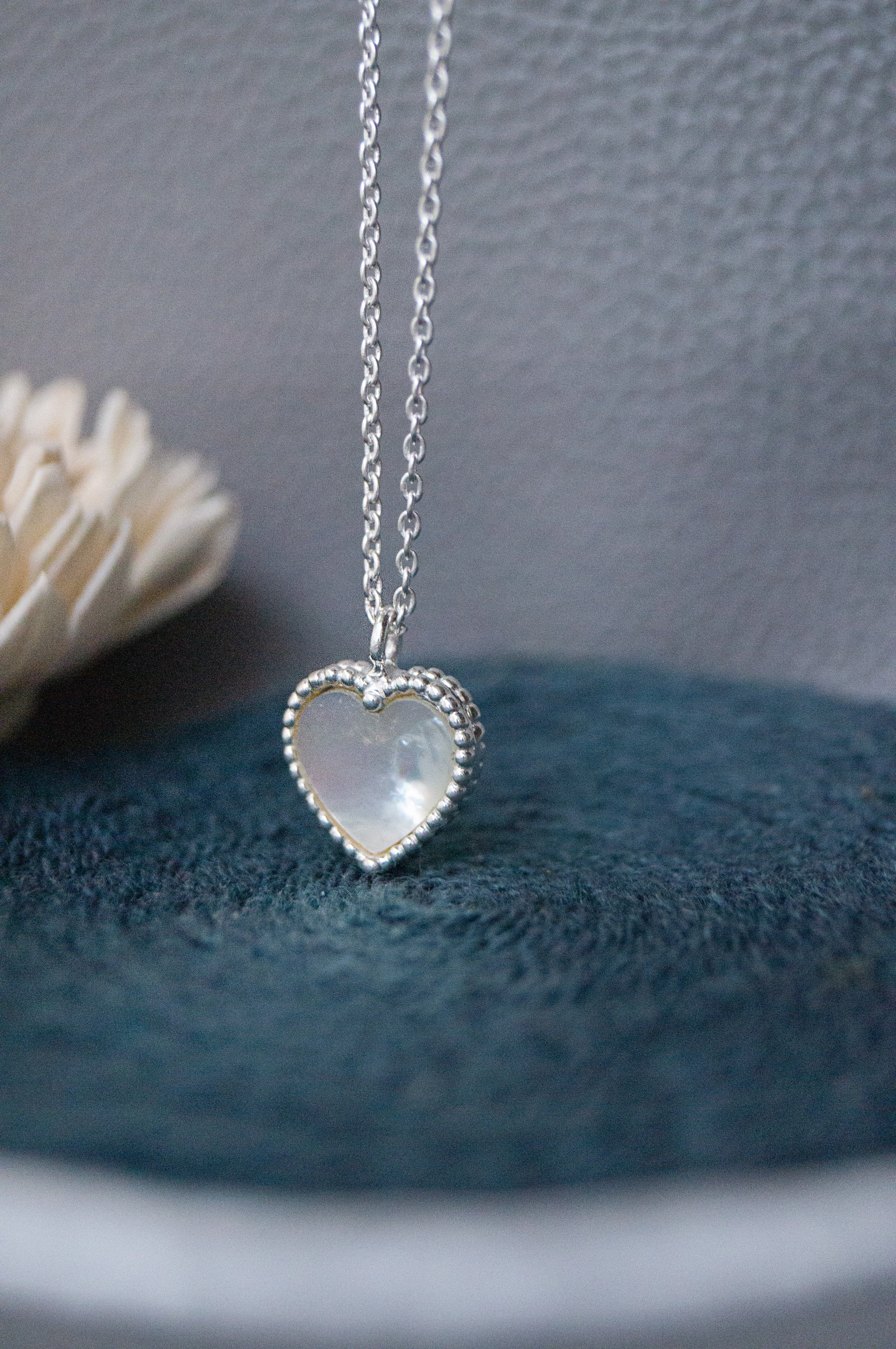 Sweet Heart Mother Of Pearl Sterling Silver Necklace