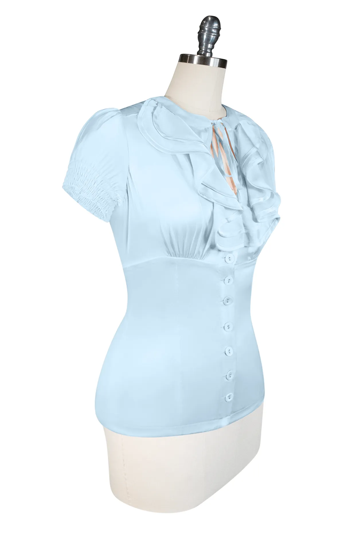 Tea Rose Frill Front Blouse (Blue)