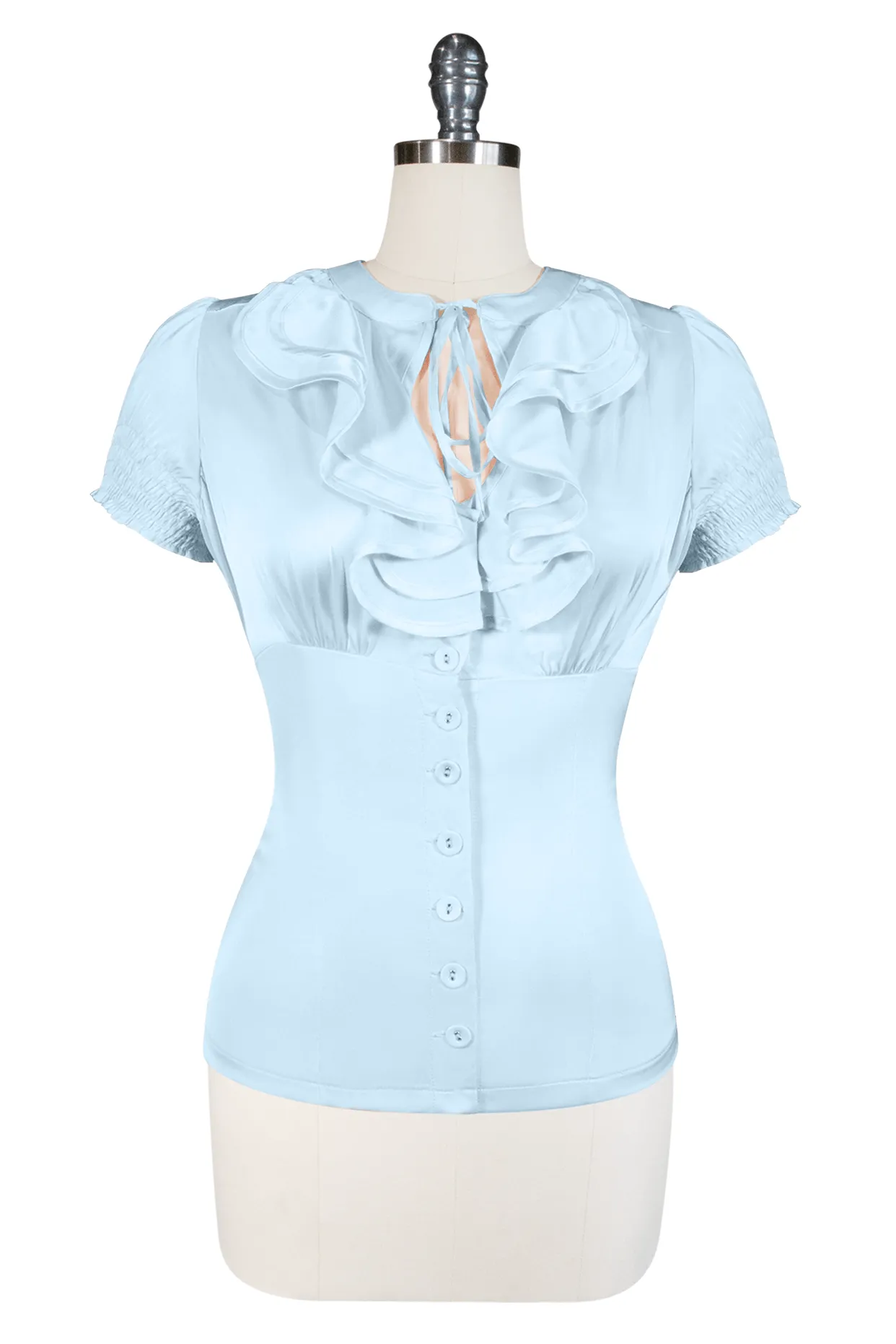 Tea Rose Frill Front Blouse (Blue)