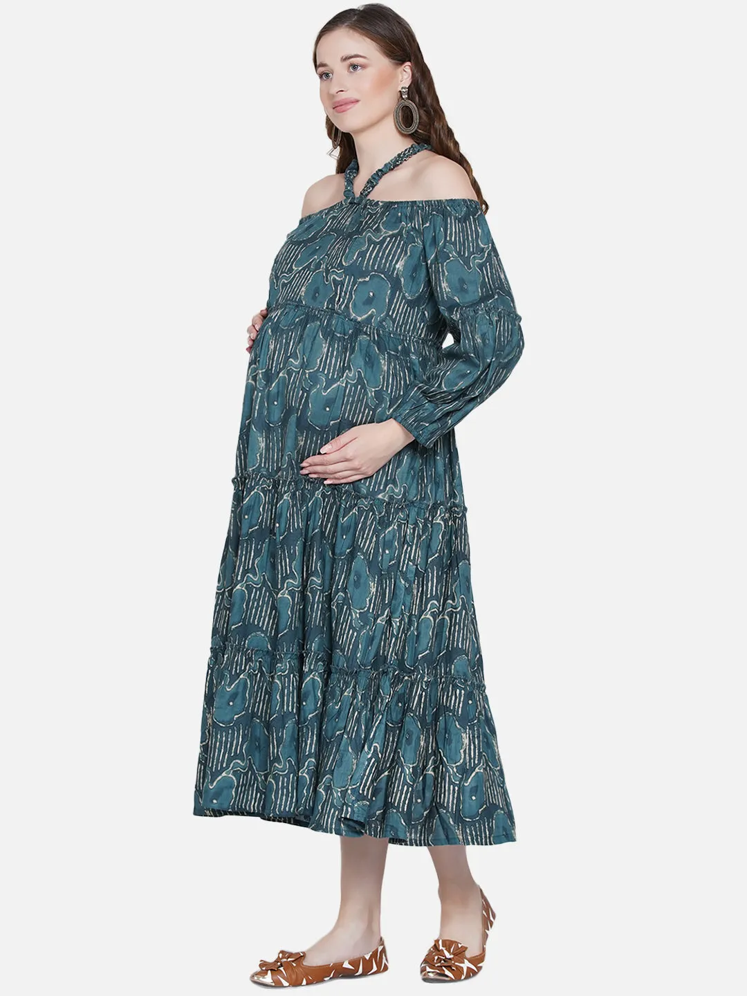 Teal Blue Maternity and Nursing Maxi Dress