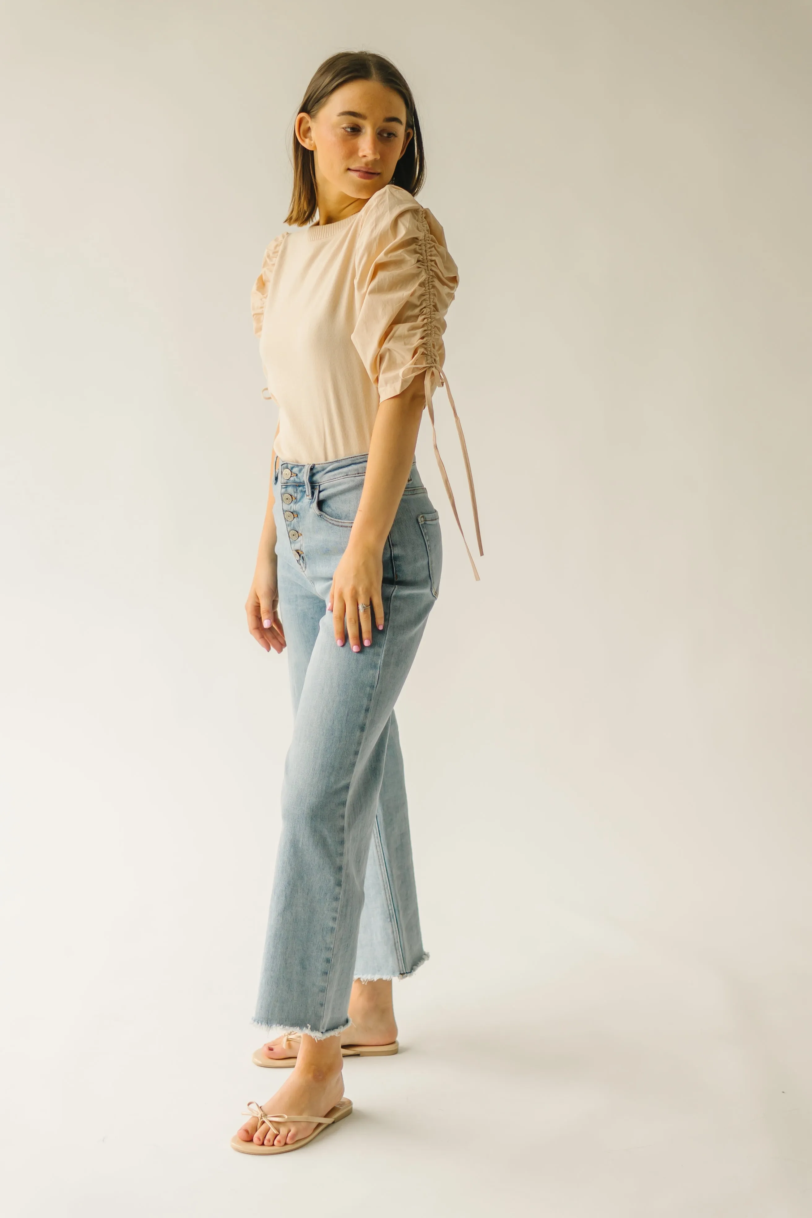 The Lavelle Ruched Sleeve Blouse in Sand