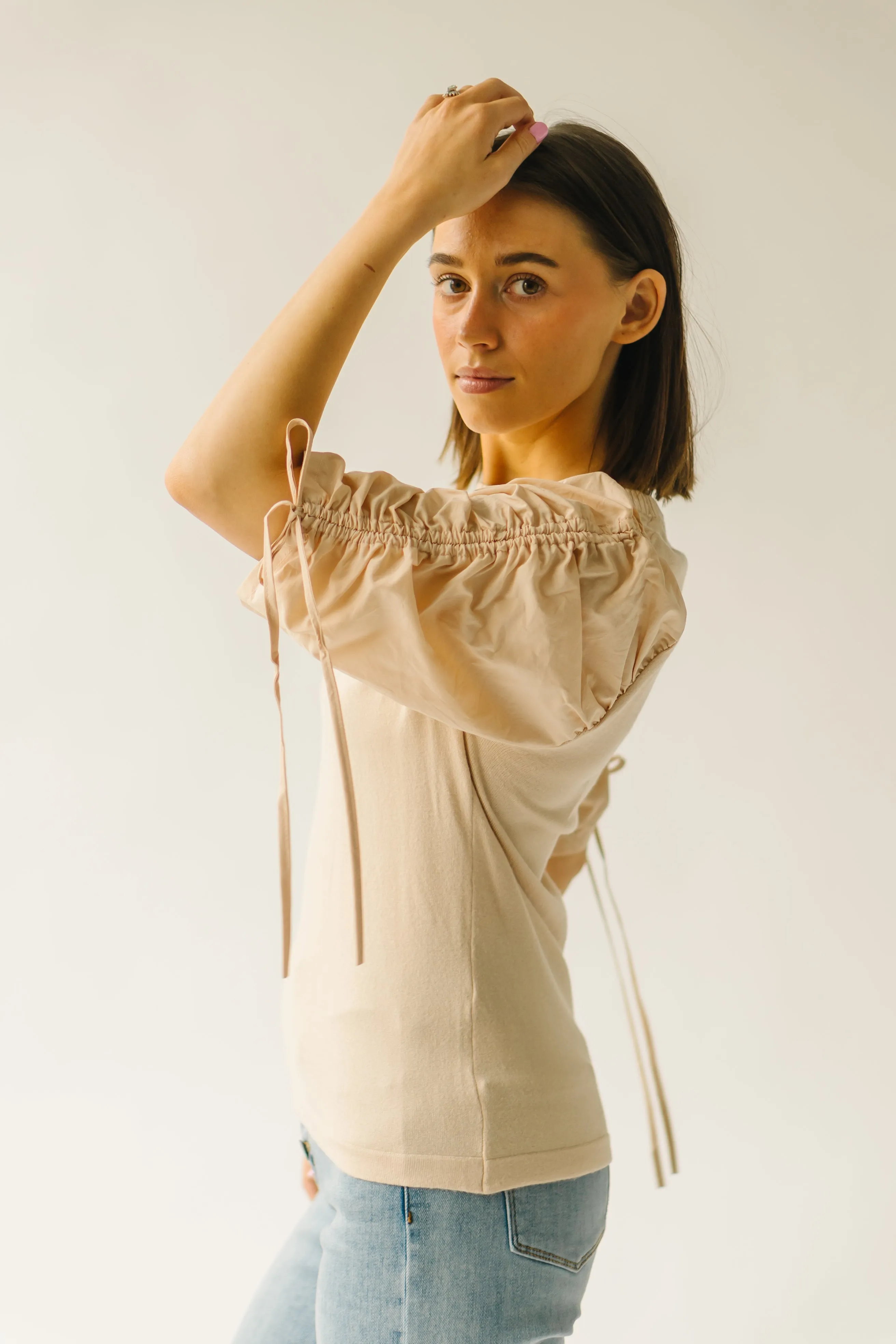 The Lavelle Ruched Sleeve Blouse in Sand