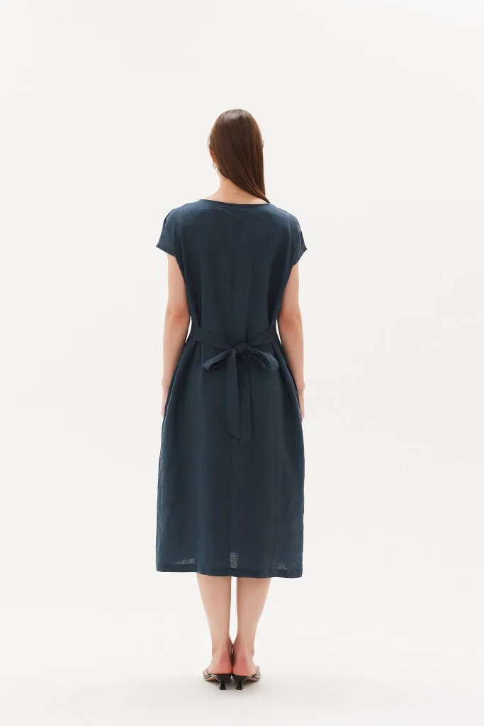 Tirelli - Tie Back Pleat Dress - Dark Ocean