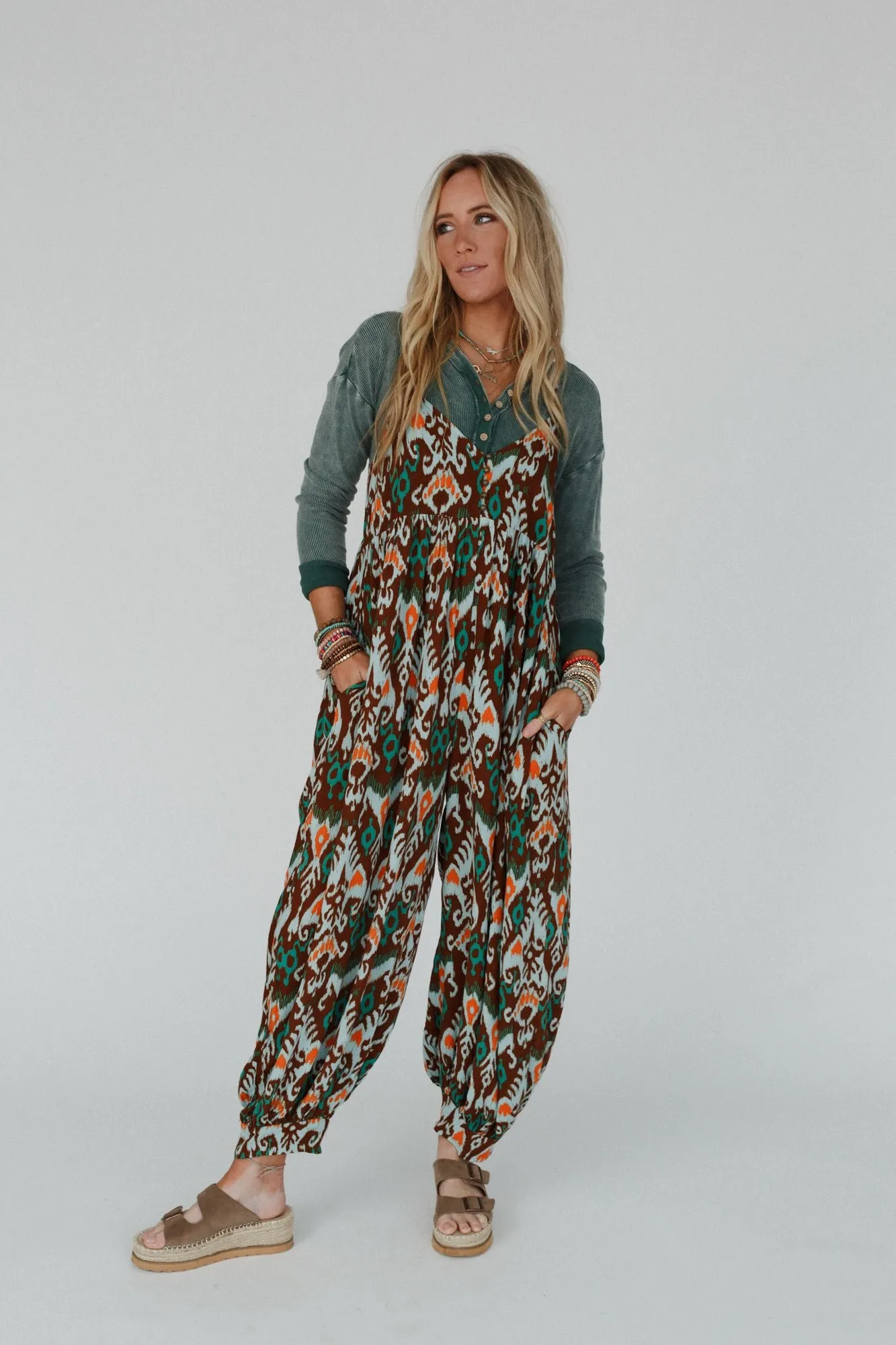 Travel Light Printed Jumpsuit - Brown