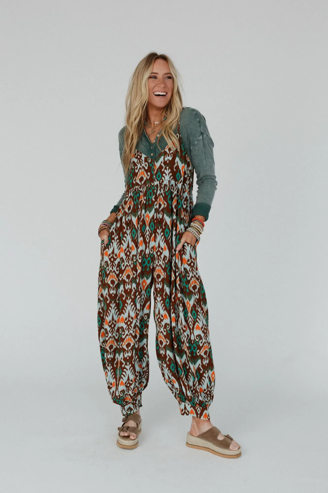 Travel Light Printed Jumpsuit - Brown