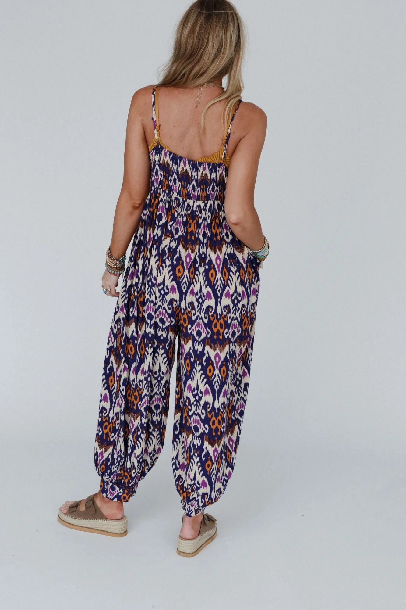 Travel Light Printed Jumpsuit - Navy