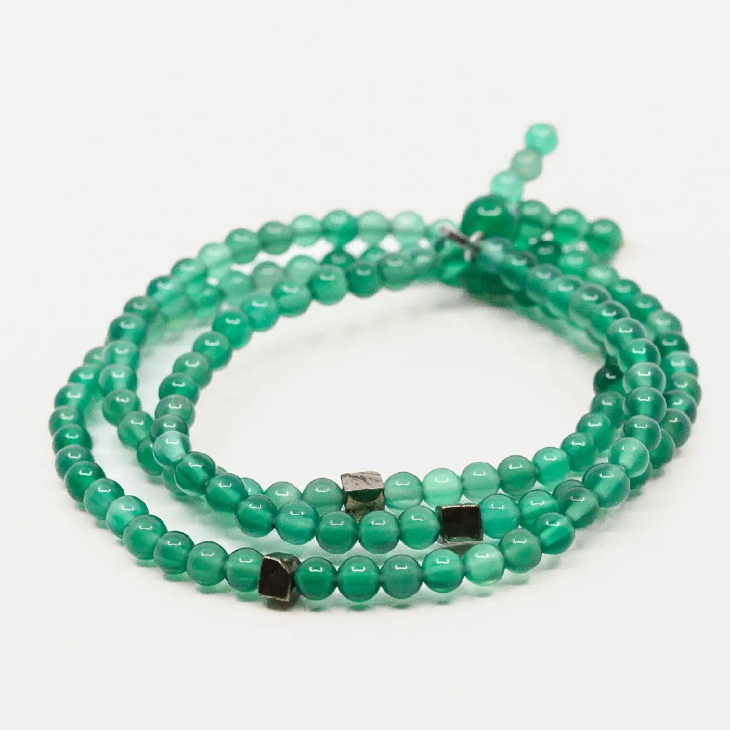 Triple Wrap Skinny Bead with Meteorites Bracelet - Green Onyx