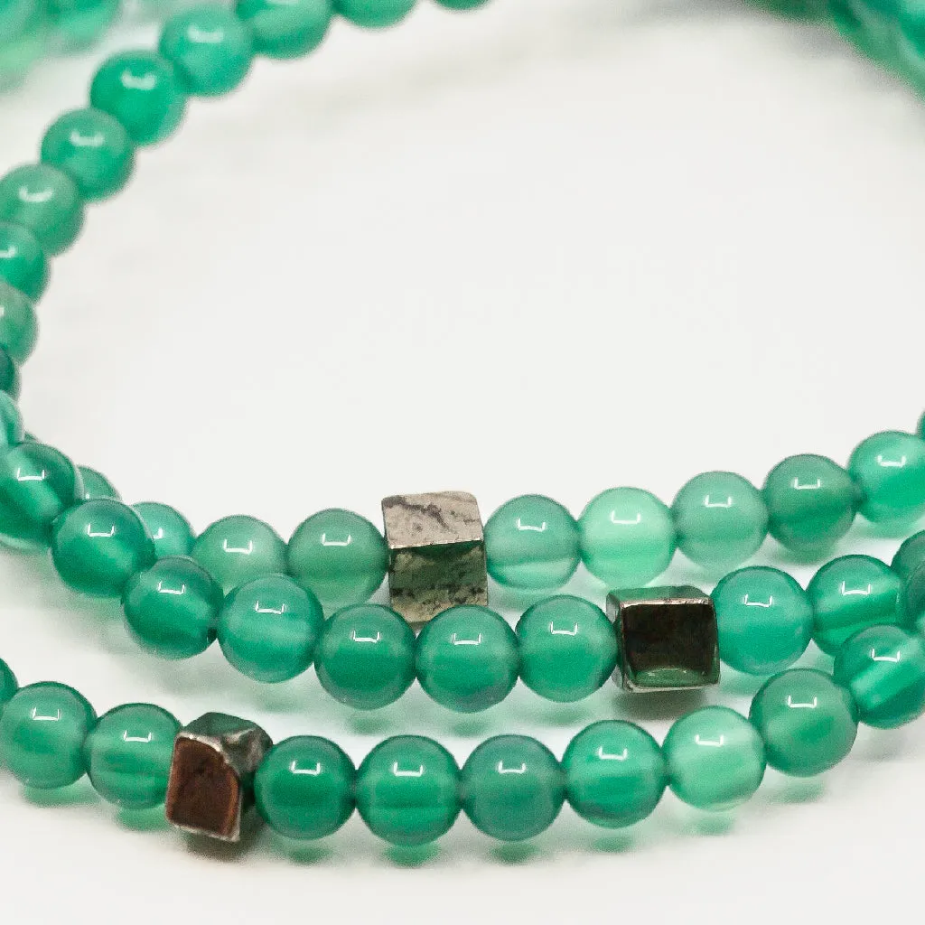 Triple Wrap Skinny Bead with Meteorites Bracelet - Green Onyx