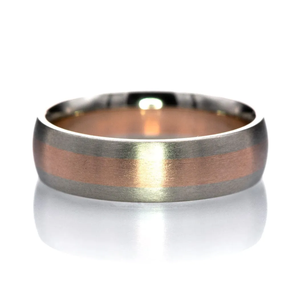 Two-tone 14k White and Rose Gold 6mm Wide Comfort-fit Men's Wedding Band