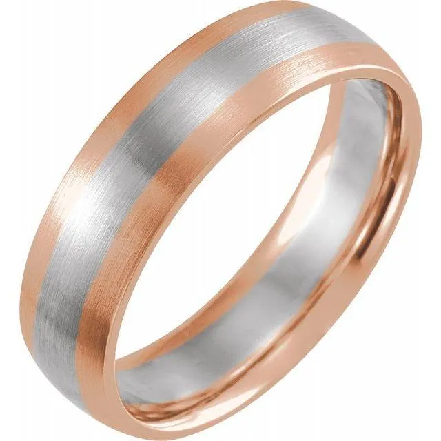 Two-tone 14k White and Rose Gold 6mm Wide Comfort-fit Men's Wedding Band