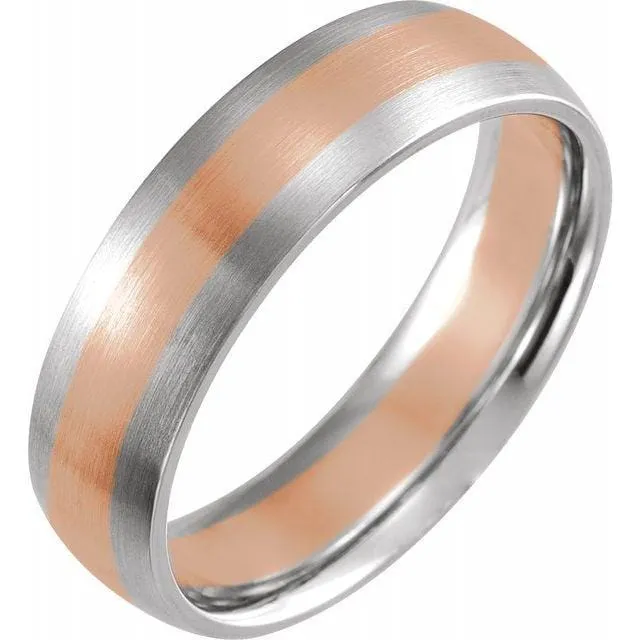 Two-tone 14k White and Rose Gold 6mm Wide Comfort-fit Men's Wedding Band